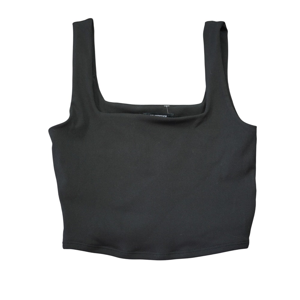 The Workshop Black Ribbed Square Neck Crop Top Sleeveless Knit Small NEW